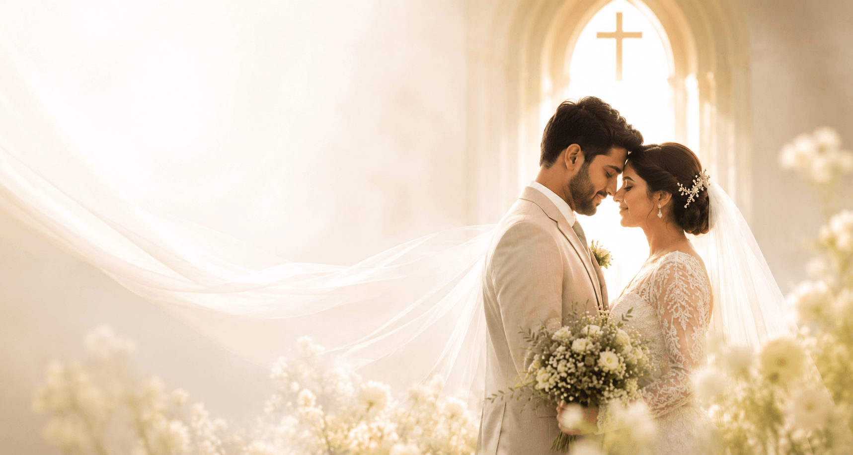A Christian couple at their church wedding